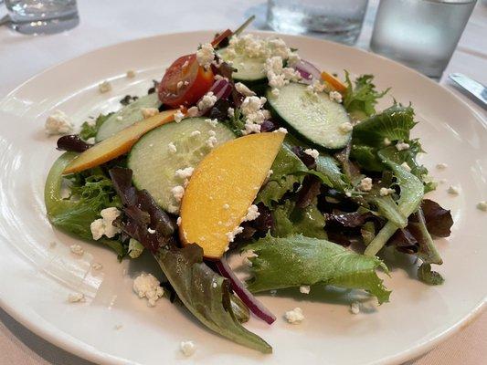 A fantastic salad. Loved the fruit and cheese accents. A smart chef designed gem.