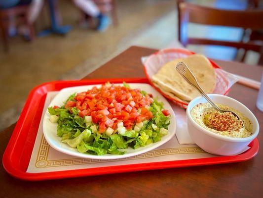 30. Garden Salad with their amazing Jalapeo Hummus 8oz spicy omg it's so good!