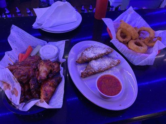 Bbq Wings, Fried Mozzarella, Onion Rings