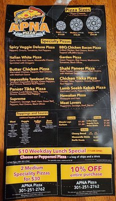 Front of the menu