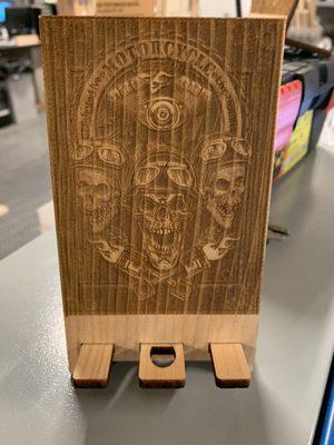 Laser etched phone stand