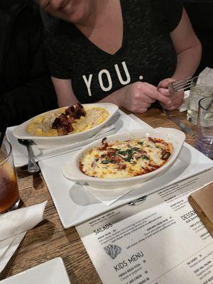 Eggplant rolatini and truffle Mac with pork belly