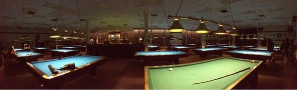 Here's a wide angle of the entire room from the very back middle where the only three cushion billiard table is.