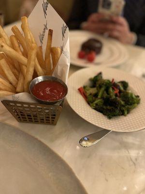 French fries and grilled broccoli