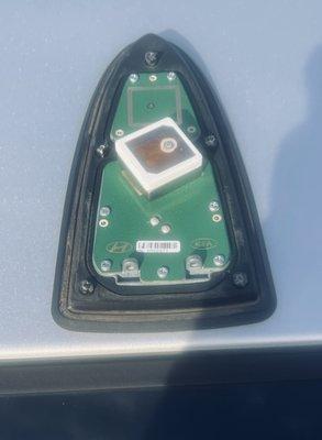 A close up of the antenna cover that was ripped off of my car. This thing was affixed to the car.