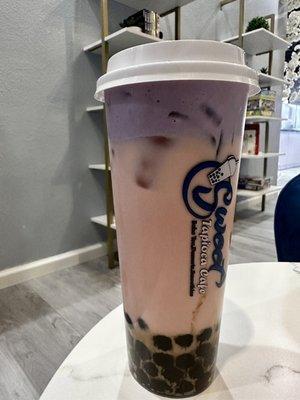 Sakura Rose Milk Tea with Brown Sugar Boba and Ube foam