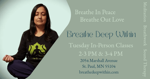 1-hour in-person classes Tuesday afternoon at 2 pm & 3 pm. Experience inner peace and learn simple mindfulness techniques to reduce stress.