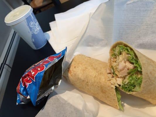 Chicken Caesar wrap, chips and drink