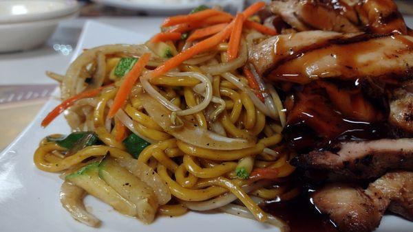 Chicken Teriyaki with veggie Chow Mein. Big food and tasty. It's part of a huge menu. The people who own and run this place are wonderful.