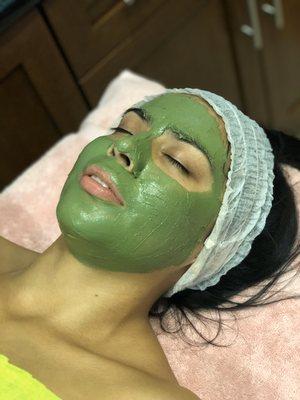 Customized facial- probiotic mask to purify, decongest, and smooth the skin.