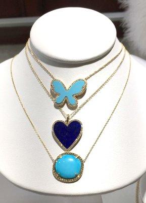 Turqouise. Lapis. Mother of Pearl. 14K with Diamonds.