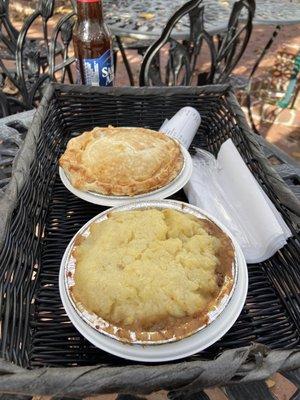 Chicken pot pie at top and braised beef pie at bottom