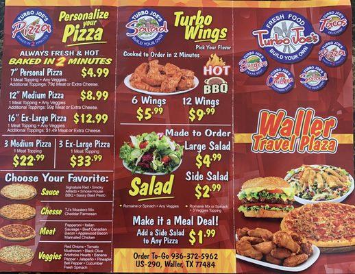 Turbo Joe's Menu