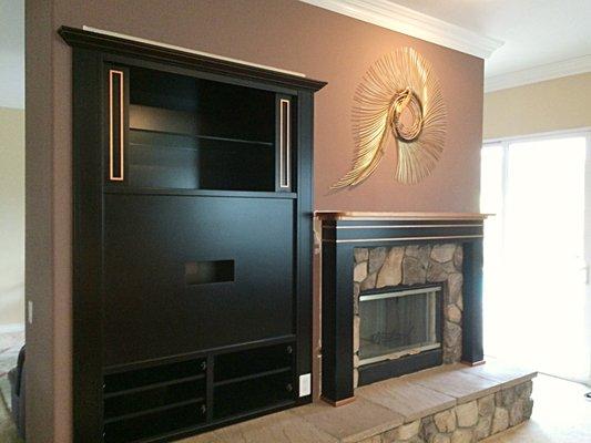 Media Entertainment center and Matching mantel. Black paint and copper trim !
 Location: Escondido, Ca