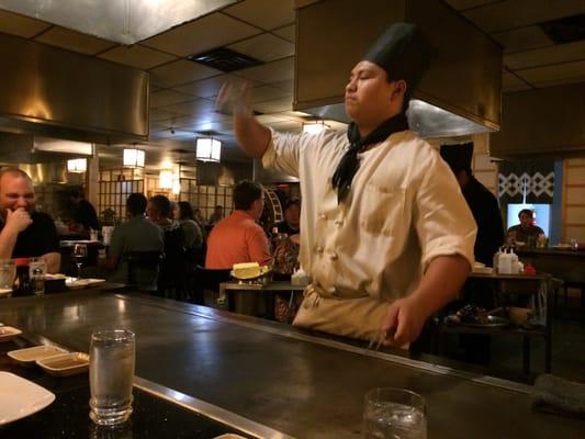 Our chef getting ready to start cooking at Shogun Steak House.