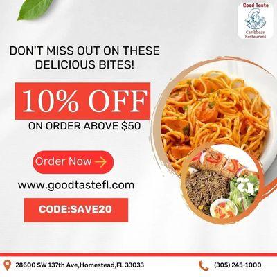 Hungry for something tasty?  Indulge in a flavorful feast by ordering online from our restaurant!  Don't miss out - use code 'Save10' to