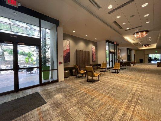 Seating areas near cafe and lobby