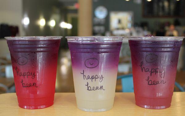 Customizable organic lemonade, topped with color changing butterfly tea, which is full of anti-oxidants.