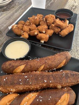 Pretzel sticks and cheese curds