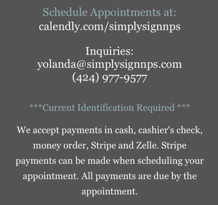 At Simply Sign Notary Services, we accept many forms of payment!