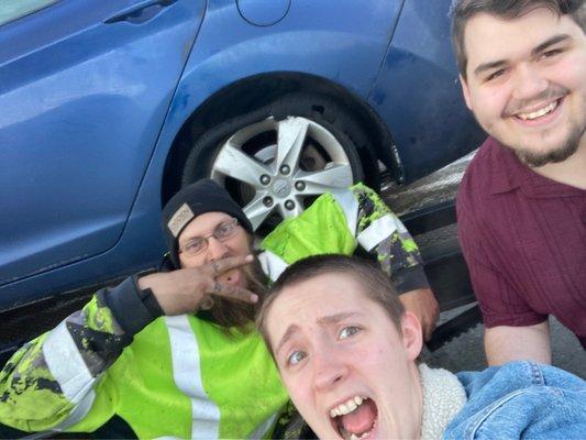 He even let us pose with the destroyed tire! Such a great guy.