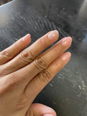 Pink and sparkle dip Powder over natural Nails