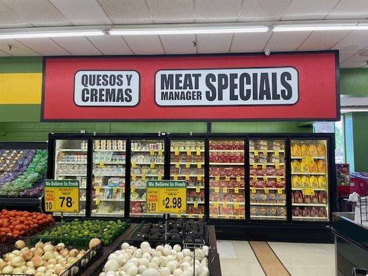 Meat manager specials and Quesos Y Cremas