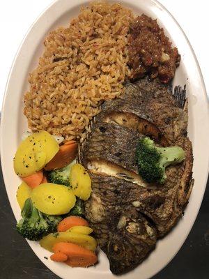 Whole Tilapia and Jollof Rice