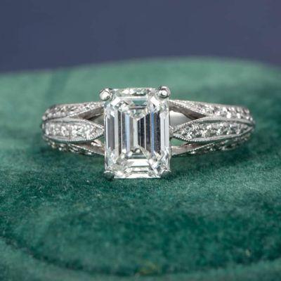 Emerald cut diamond white gold ring.