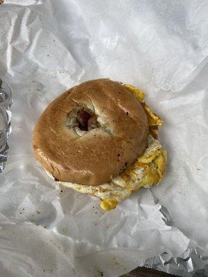 Bacon, egg, and cheese in a bagel