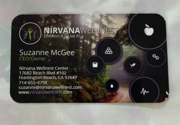 Suzanne McGee - NIRVANA WELLNEST business card.