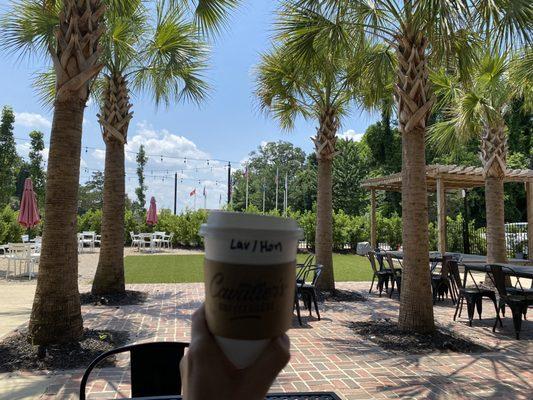 Back patio, featuring a lavender/honey latte