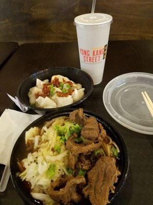 Chinese braised beef noodle soup & chili wontons.