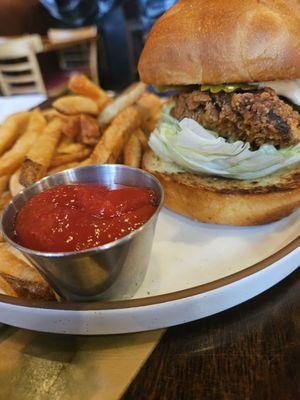 Fried chicken sandwich with fries