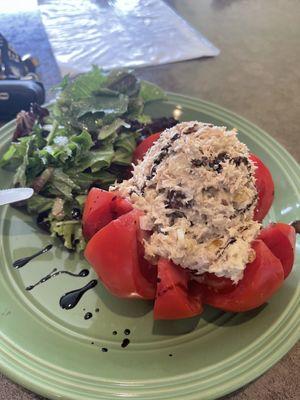 Tomato stuffed with chicken salad. Soooooo goooooood!!!! Salad was delish too!