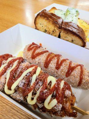 Korean corn dogs and Avocado toast