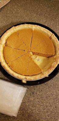 Our horrible pumpkin pie that was not properly cooked by Ralph's....