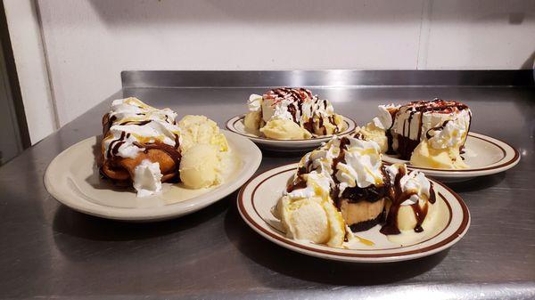 Delicious sponge cake and cherry/apple pies!