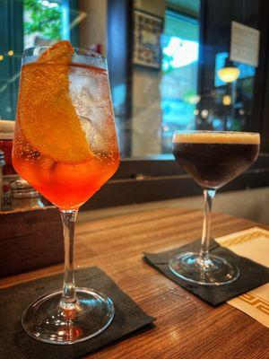 Aperol spritz and espresso martini