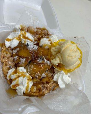 Peach cobbler funnel cake