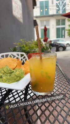 Spicy Mango Margarita; Fresh Guacamole and Chips