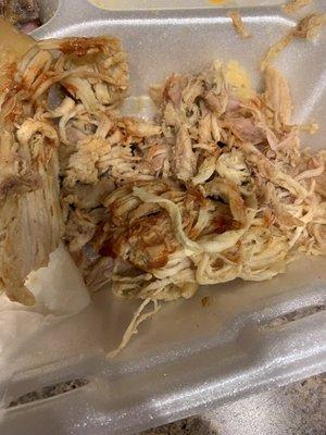 Pulled smoked dried out water logged chicken