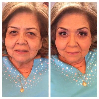 Before and after "glam-ma" makeup