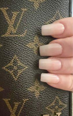 Acrylic nails with nude powder and gel