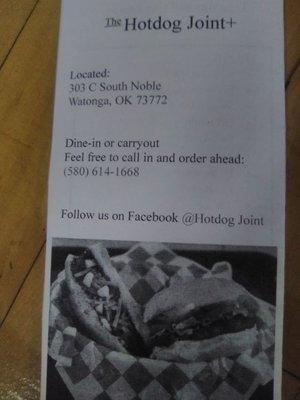 Take out menu with address and phone number