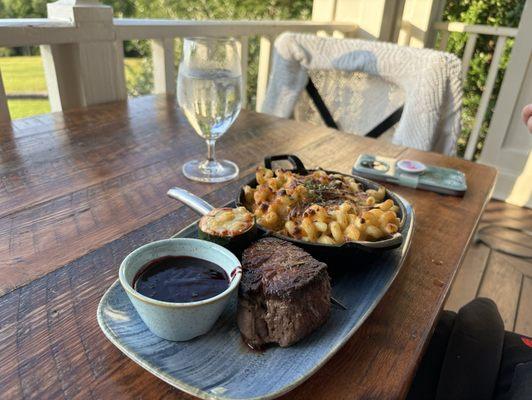 Filet and baked Mac and cheese