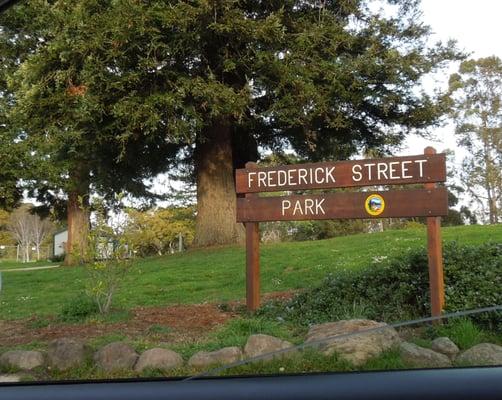 Frederick Street Park sign. Park is almost at the end of Frederick Street.