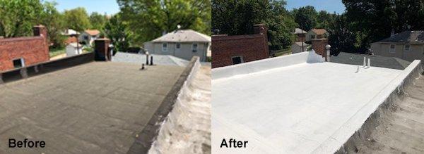 Before and after Re-coating flat roof specialist