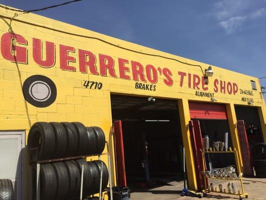 Tire repair shop, getting the Benz done right.