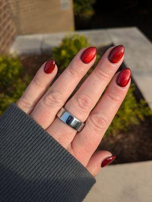 Red glass nails, liquid gel by Betsy - lifewithhanny